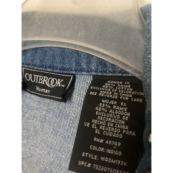 Vtg Y2K Denim Studded Jacket Rhinestones Blue Jean 1X Pockets OUT BROOK - Picture 10 of 11